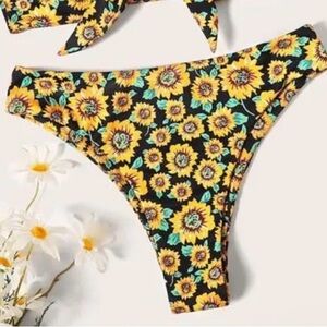 Sunflower Print Bikini Bottom - Yellow & Black